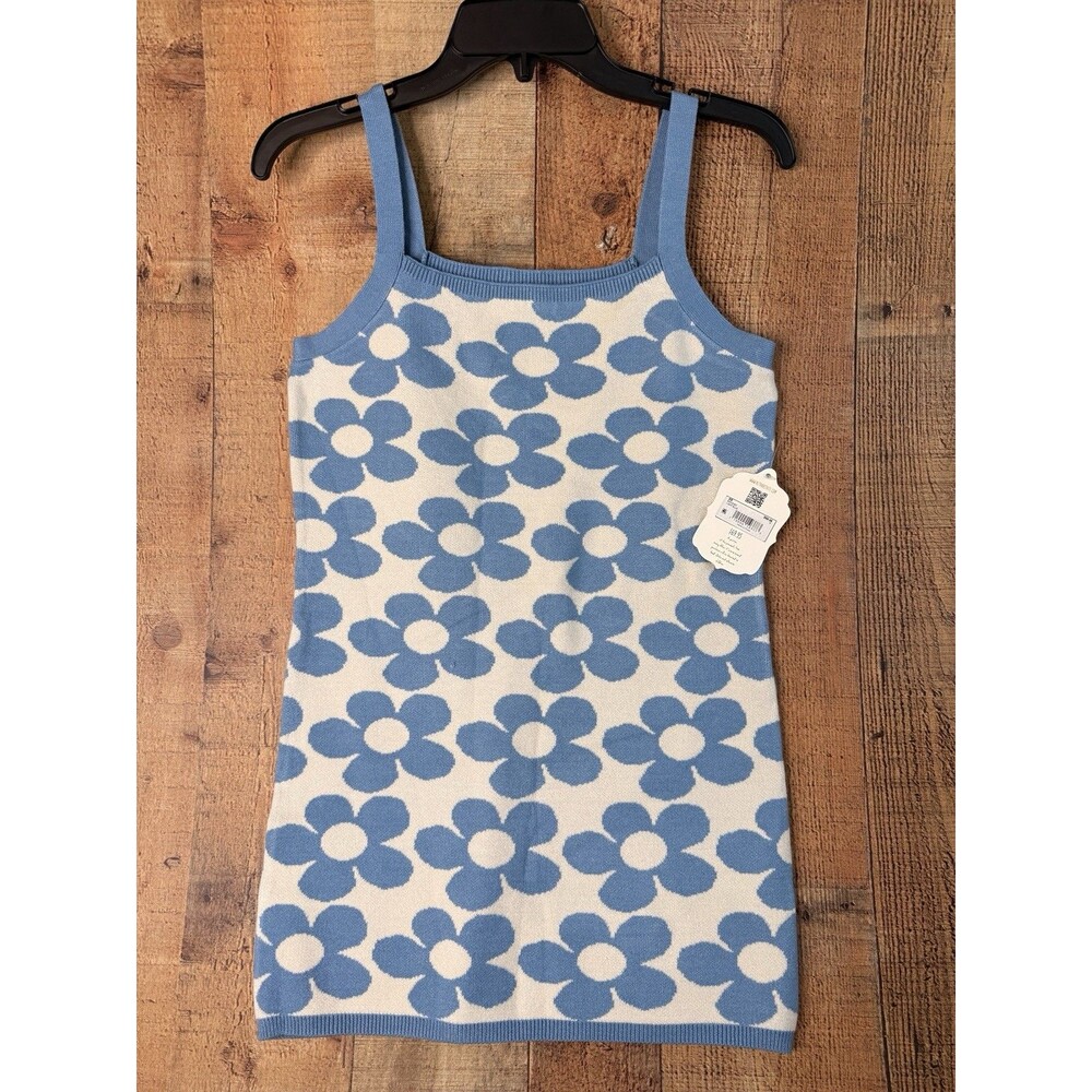 NWT Altar’d State M Blue Daisy Knit Tunic Tank Top 60s Mod Y2K Retro Floral